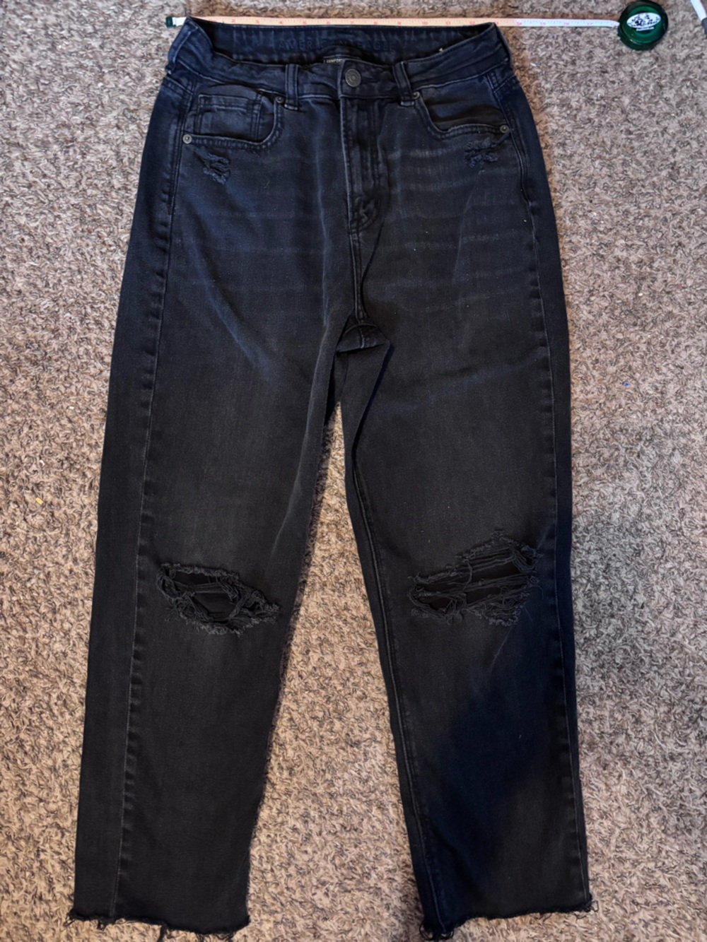 American Eagle Outfitters Black Straight Leg Jeans with Knee Rips